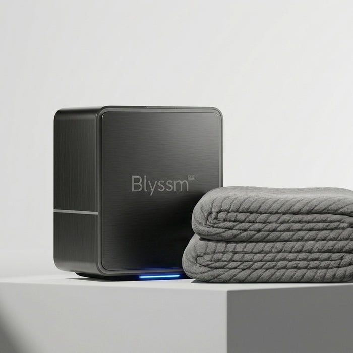 Blyssm control hub beside the folded sleep pad